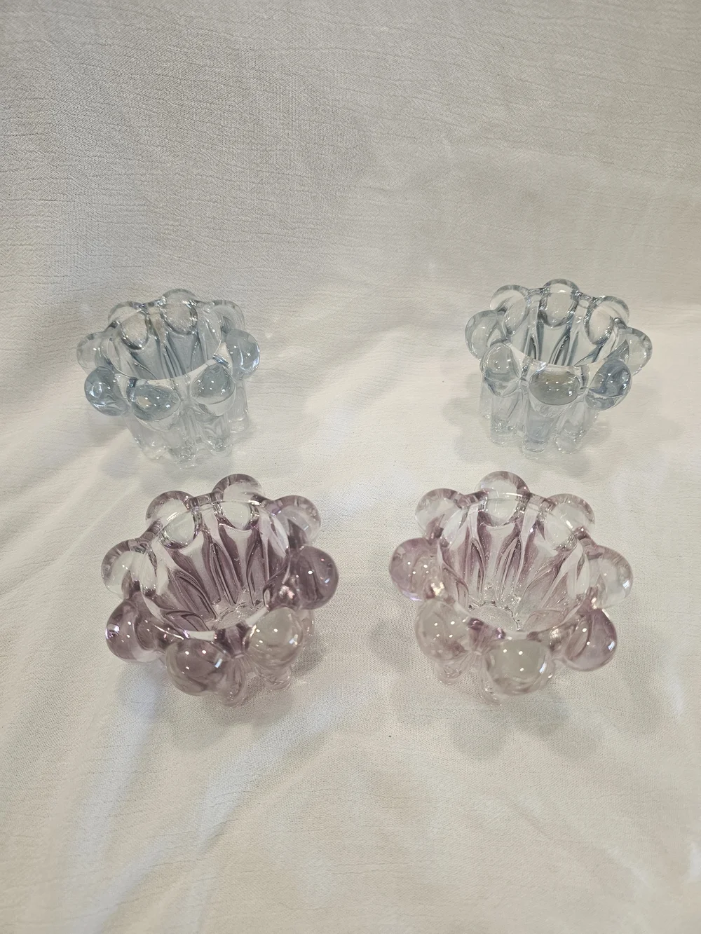 Vintage 1960s Reims France Beaded Bubble Glass Candle Holders Pairs Multi Color